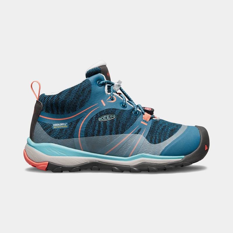 Keen Terradora Waterproof Mid Kids Hiking Boots Blue/Coral Sale (2647-NTJKS)